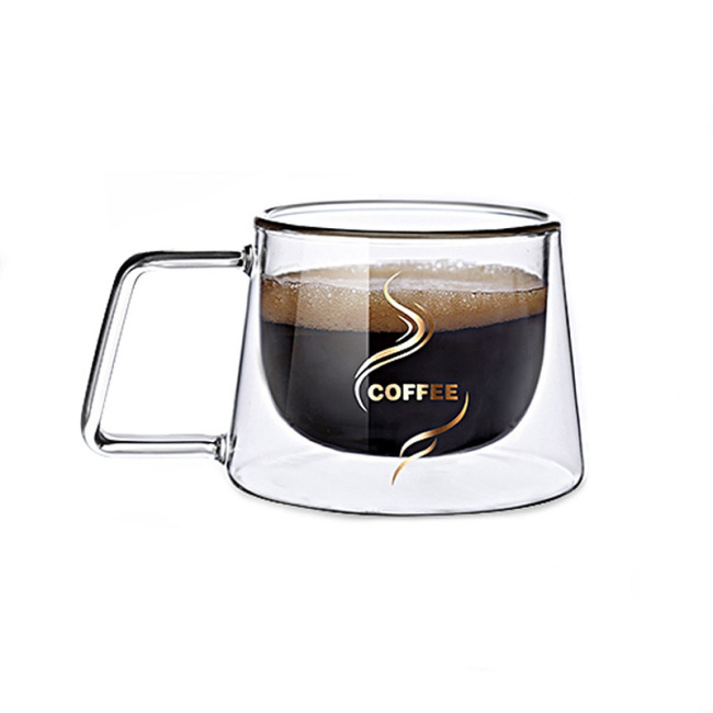 high quality handmade high borosilicate double Wall glass coffee mug with hand